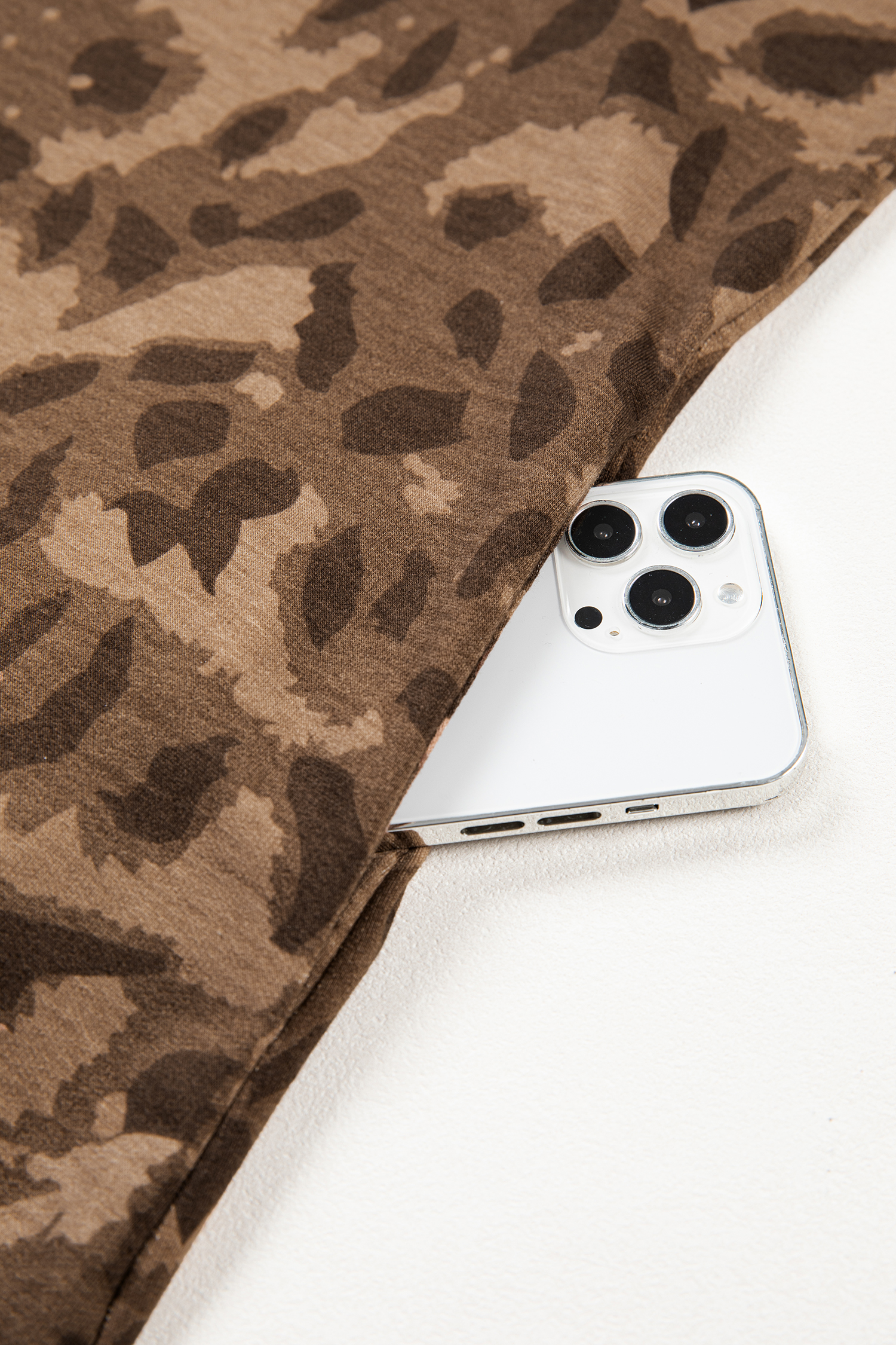 Brown Loose Contrast Striped Accent Leopard T Shirt Mini Dress with Pockets - Image 6