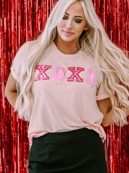 Pink Valentines Shiny XOXO Graphic T-shirt