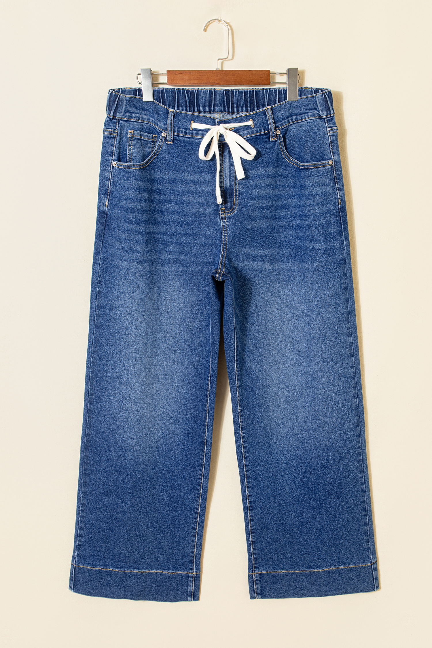 Dark Blue Acid Wash Contrast Lace-up Plus Size Jeans - Image 3