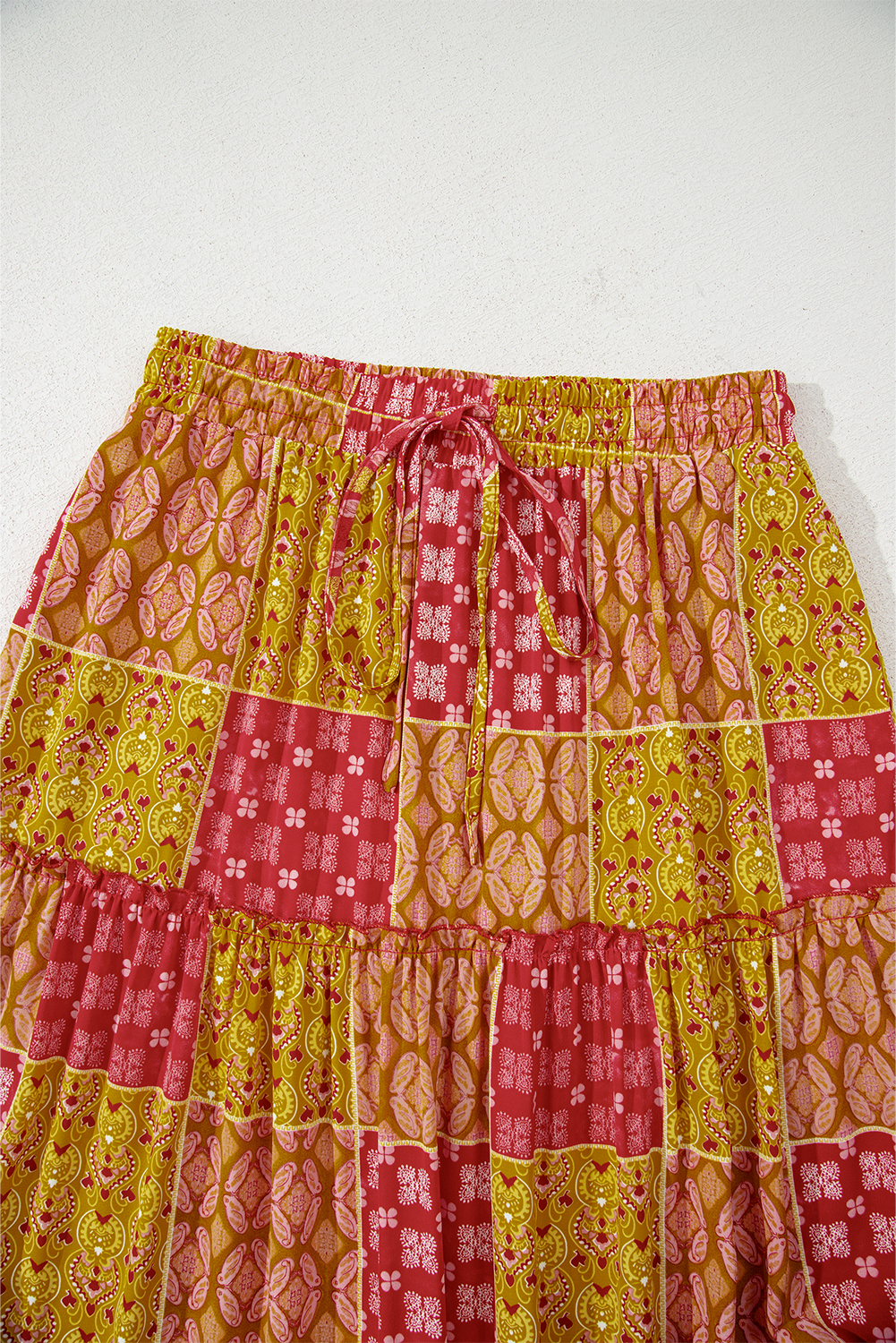 Orange Tiered Paisley Print Pocketed Maxi Skirt - Image 7