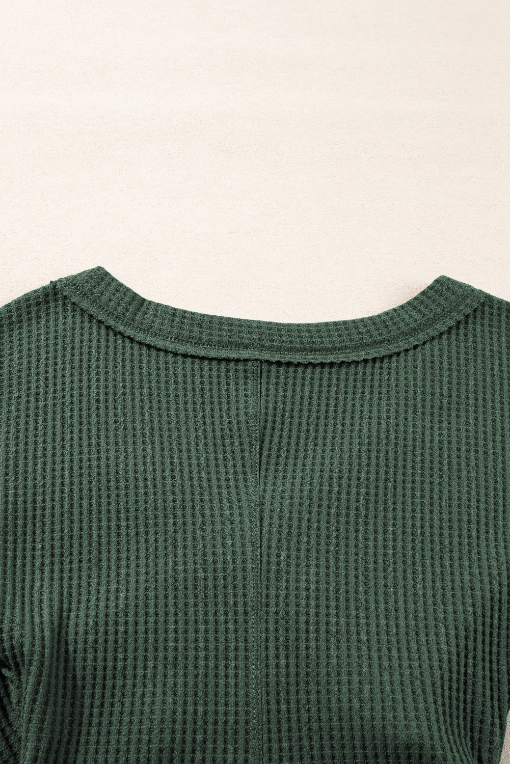 Blackish Green Waffle Knit Slim Fit Wrap V Neck Bodysuit - Image 6