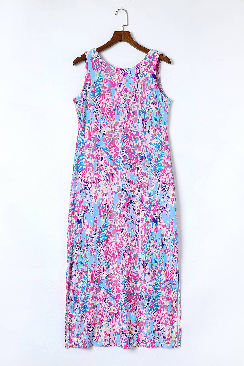 Purple Abstract Floral Print Sleeveless Maxi Dress - Image 8