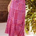 Purple Tiered Paisley Print Pocketed Maxi Skirt