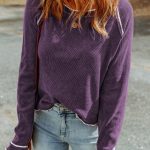 Tillandsia Purple Textured Round Neck Long Sleeve Top