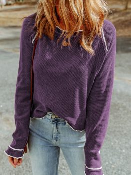 Tillandsia Purple Textured Round Neck Long Sleeve Top