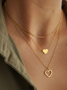 Gold Plated Triple Layered Heart Necklace Set