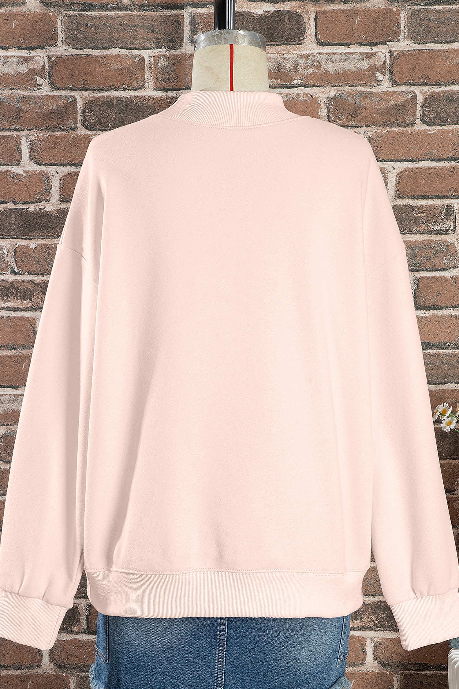 Apricot Pink He is Risen Floral Christian Easter Mock Neck Sweatshirt - Image 5