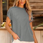 Medium Grey Textured Knit Exposed Stitching T-shirt