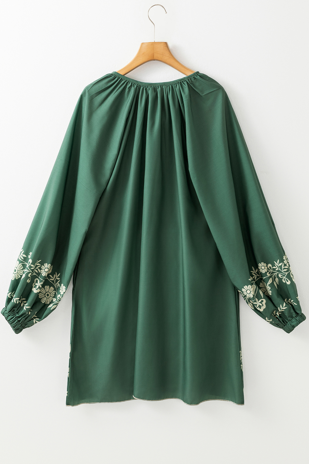 Mist Green Tie Neck Boho Floral Pattern Puff Sleeve Shift Dress - Image 5