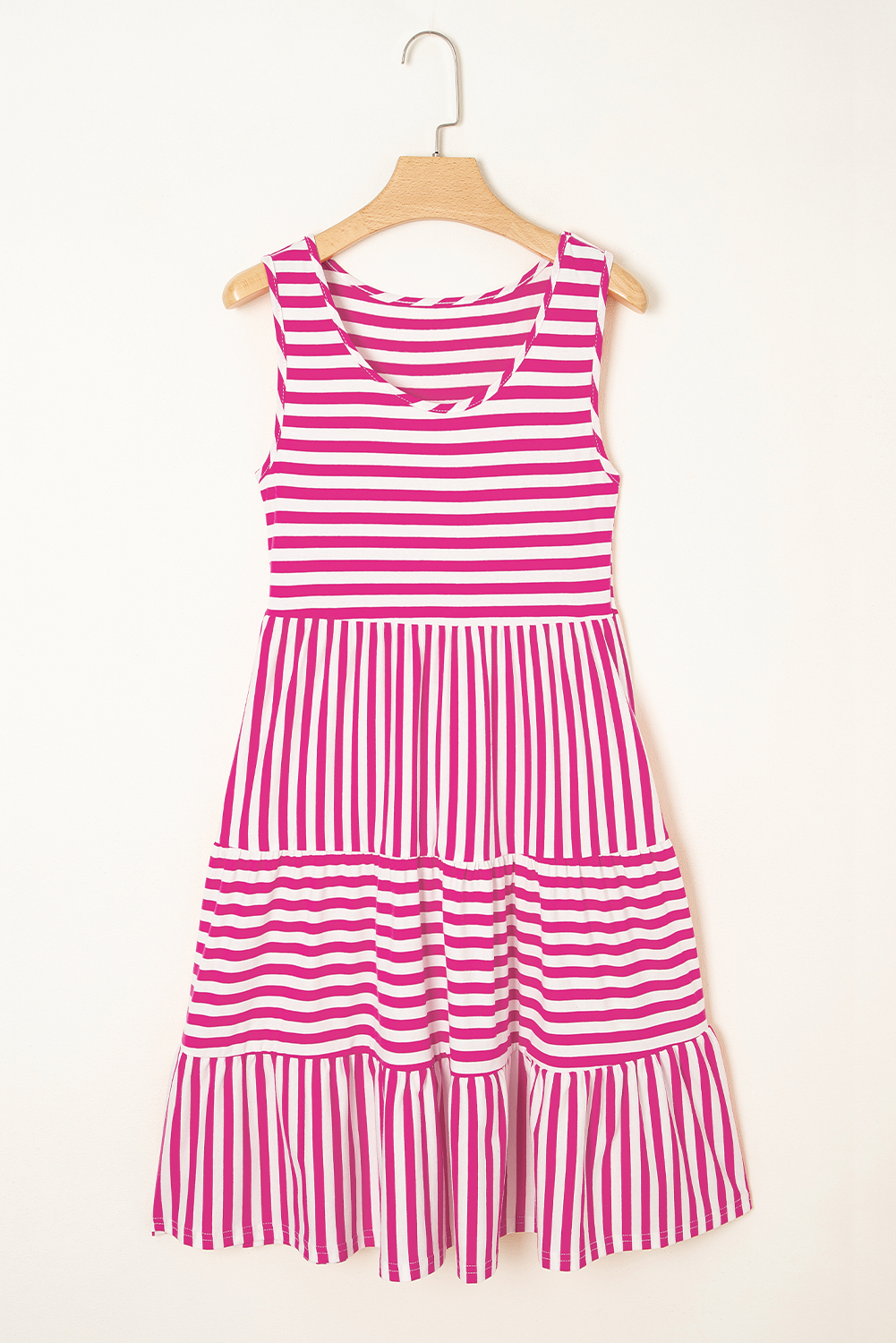 Rose Stripe U Neck Sleeveless Loose Fit Mini Dress - Image 4