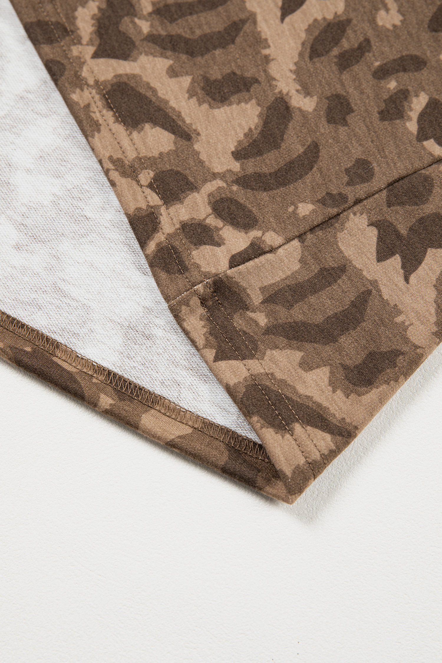 Brown Loose Contrast Striped Accent Leopard T Shirt Mini Dress with Pockets - Image 7