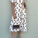 White Polka Dot Printed V Neck Short Sleeve Tie Waist Midi Dress