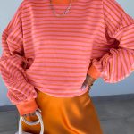 Russet Orange Drop Shoulder Crew Neck Loose Sweatshirt