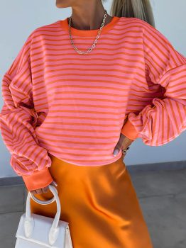 Russet Orange Drop Shoulder Crew Neck Loose Sweatshirt