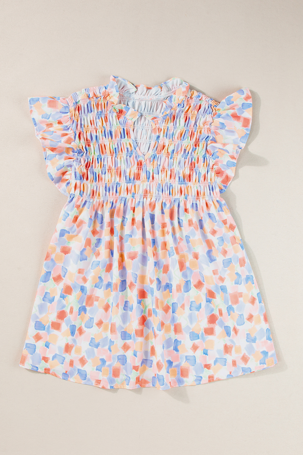 Pink Shirred Yoke Ruffled Abstract Printed Blouse - Image 4