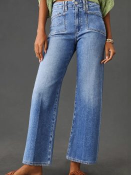 Dusk Blue Loose Straight Leg Cropped High Waist Jeans