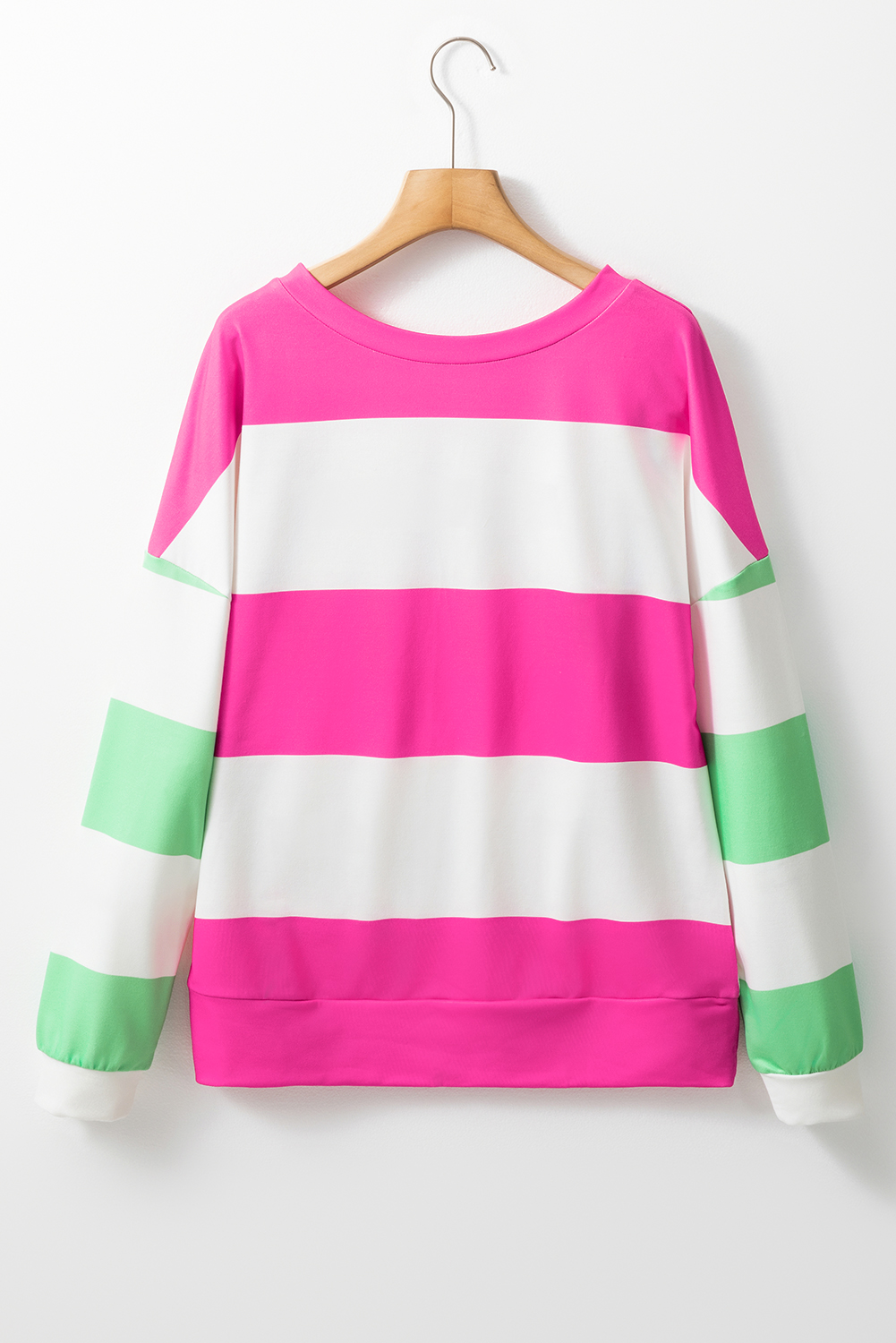Rose Red Colorblock Striped Drop Shoulder Long Sleeve Top - Image 6