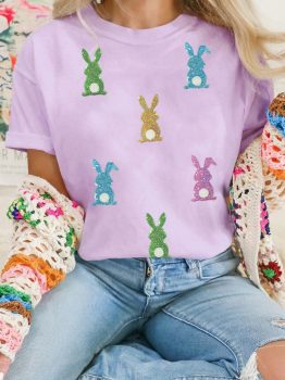 Wisteria Sequin Easter Bunny Patched Tee