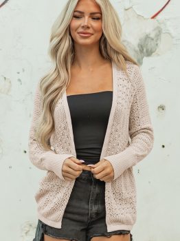 Jet Stream Mix Pattern Hollowed Knit Open Front Cardigan