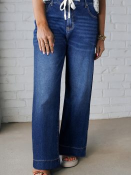Blue Acid Wash Contrast Lace-up Plus Size Jeans