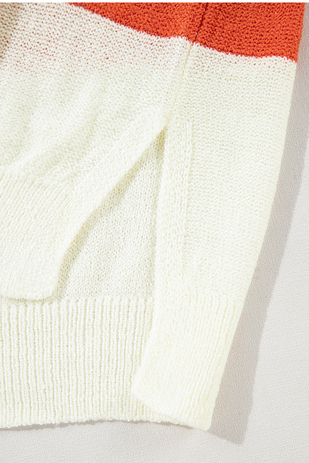 Orange Stripe Loose Color Block Drop Shoulder Bubble Sleeve Sweater - Image 8