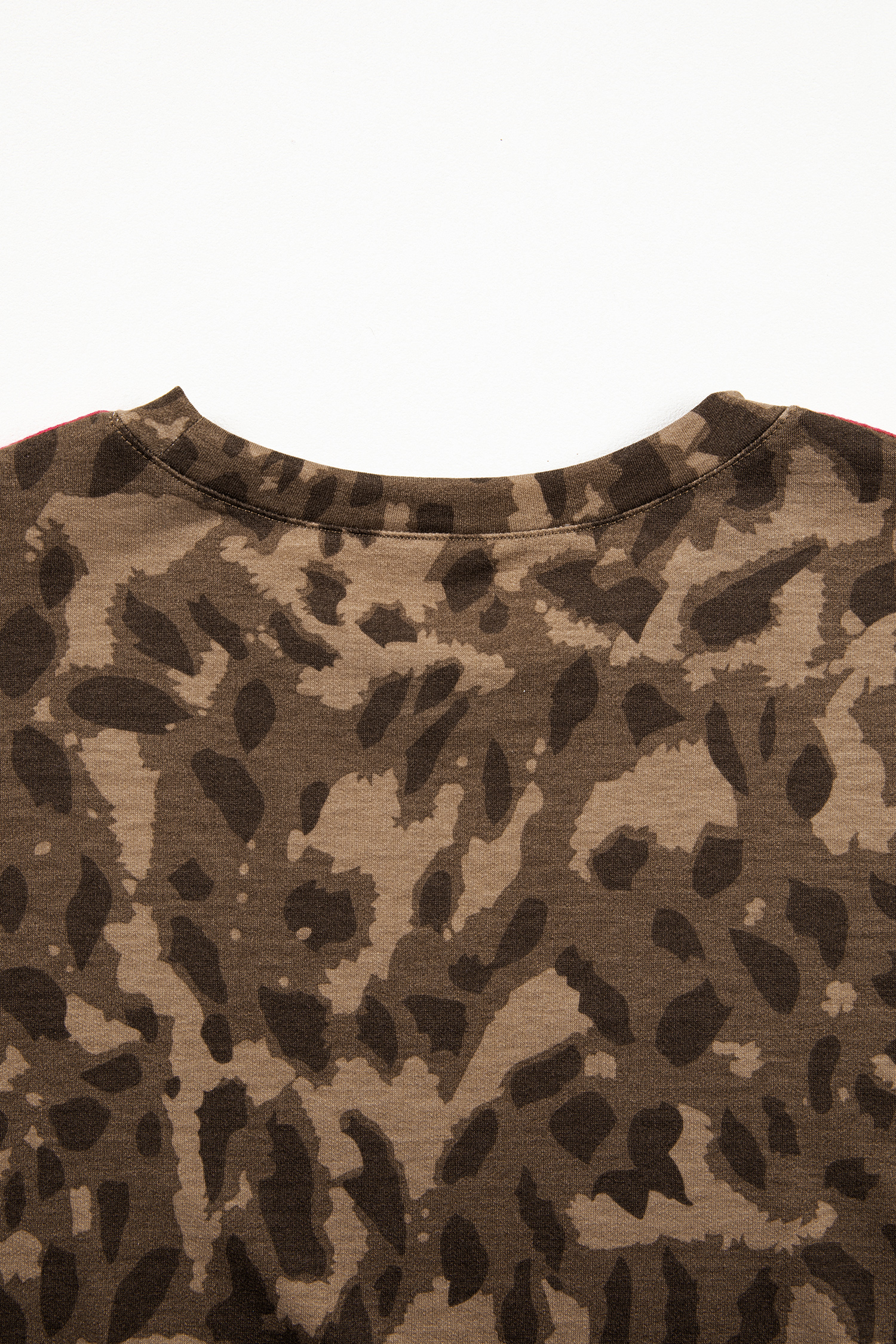 Brown Loose Contrast Striped Accent Leopard T Shirt Mini Dress with Pockets - Image 5