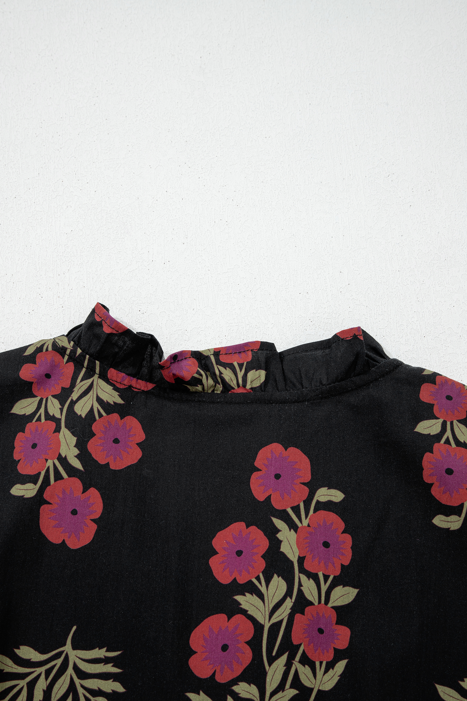 Black Floral Short Bubble Sleeve Tiered Maxi Dress - Image 8