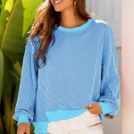 Myosotis Twisted Rib Uneven Hem Drop Shoulder Loose Knit Top