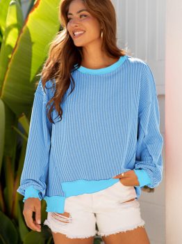 Myosotis Twisted Rib Uneven Hem Drop Shoulder Loose Knit Top