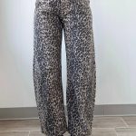 Black Leopard Print High Waist Barrel Jeans