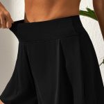 Black Solid Color High Waist Wide Leg Swim Bottom