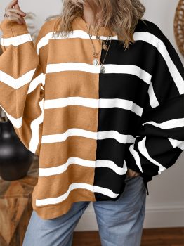 Light French Beige Colorblock Oversized Sweater