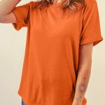 Orange Casual Plain Crew Neck Tee