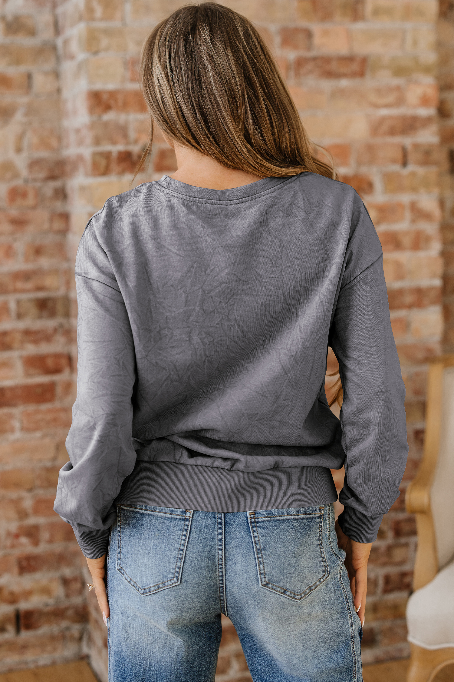 High-rise saved by grace Letter Embroidery Mineral Wash Loose Sweatshirt - Image 2