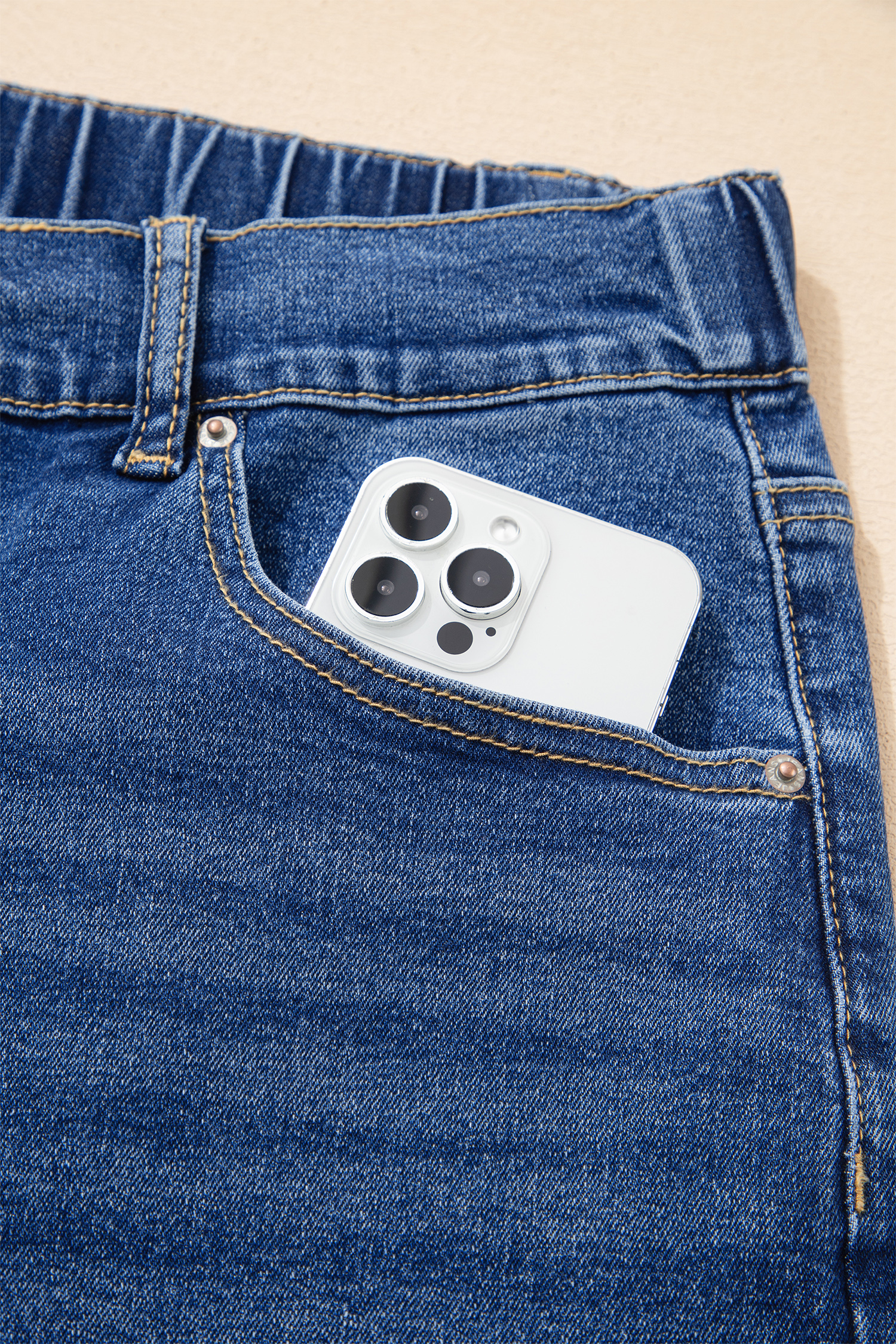 Dark Blue Acid Wash Contrast Lace-up Plus Size Jeans - Image 8