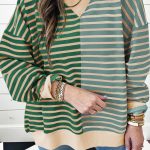 Green Stripe Colorblock Drop Shoulder Oversize Sweatshirt