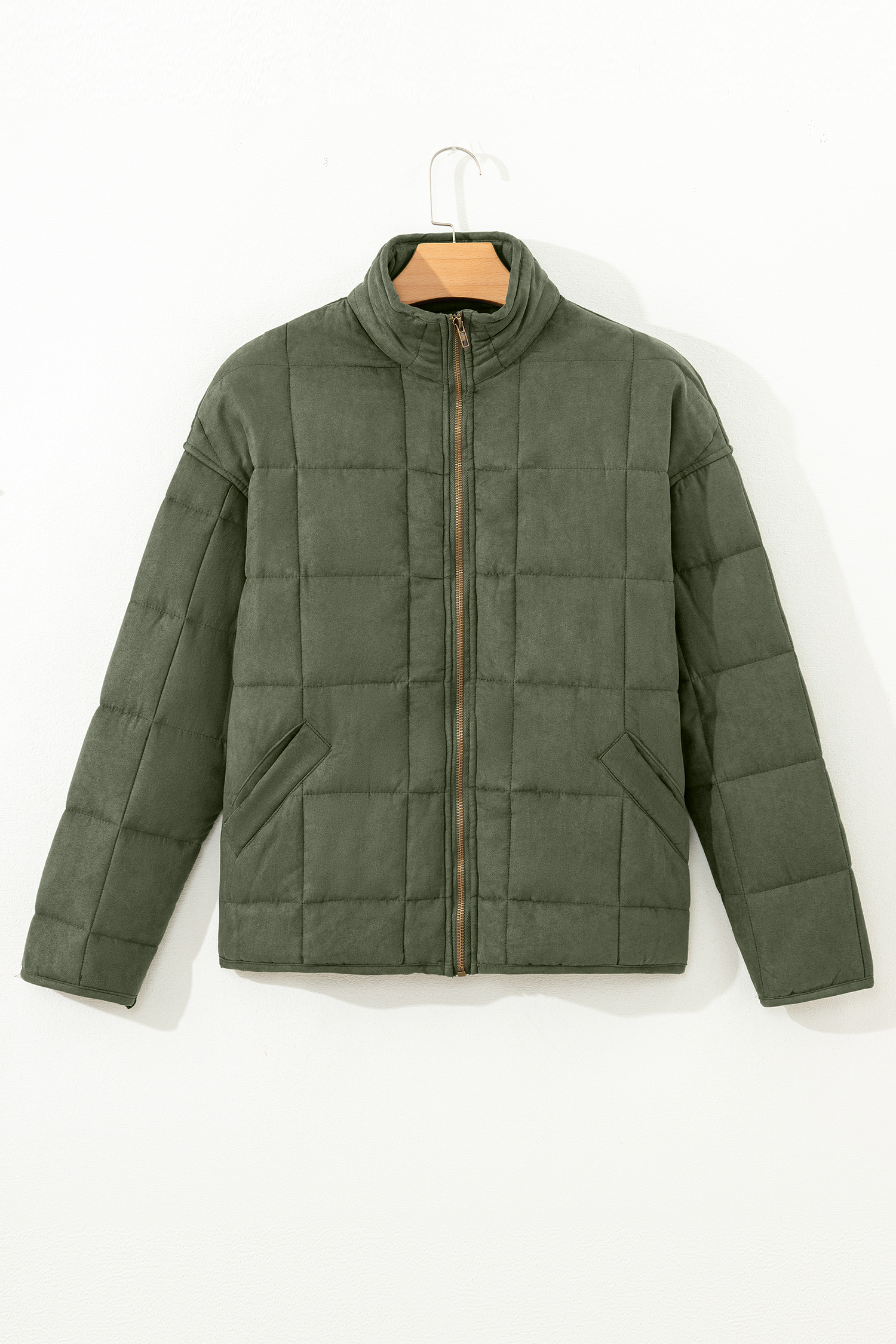 Green Zip-Up Pocket Quilted Jacket - Image 5