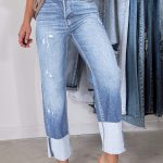 Sky Blue High Waist Distressed Straight Leg Jeans