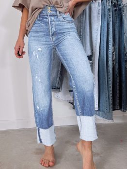 Sky Blue High Waist Distressed Straight Leg Jeans