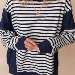 White Stripe Color Block Exposed Seam Loose Fit Sweatshirt