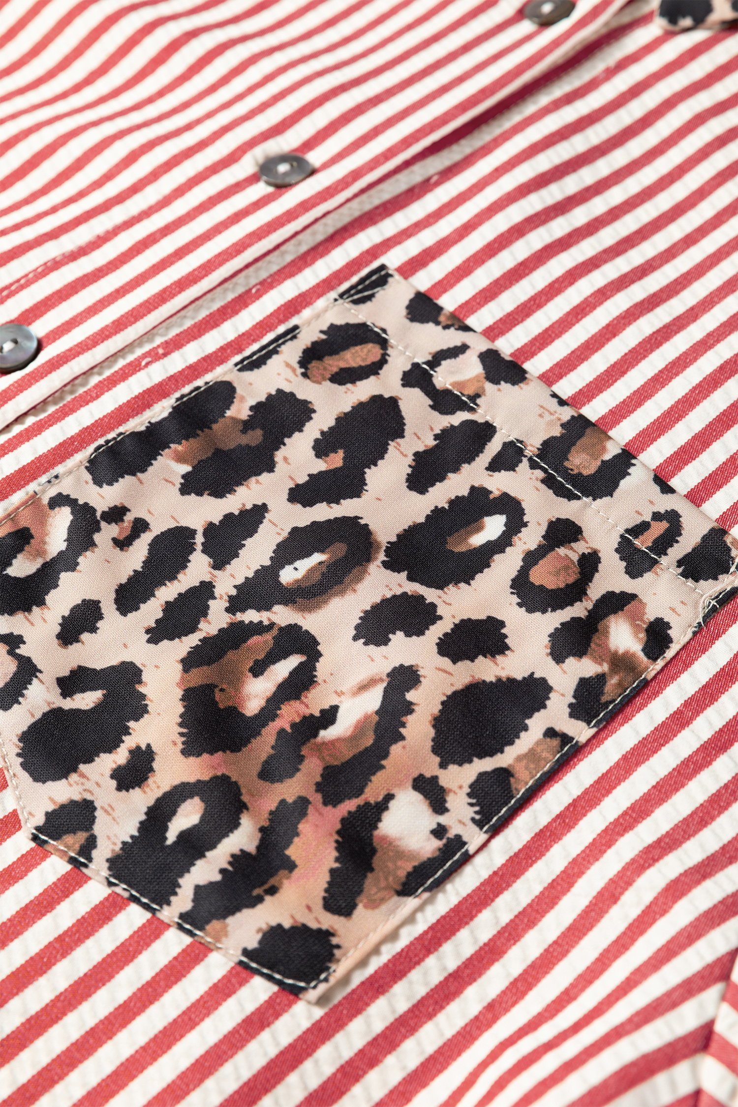 Racing Red Striped Leopard Print Patchwork Button Up Womens Shirt - Image 6