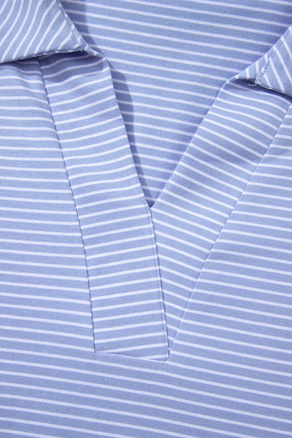 Sky Blue Stripe Dolman Sleeve Polo Shirt and Drawstring Shorts Set - Image 5