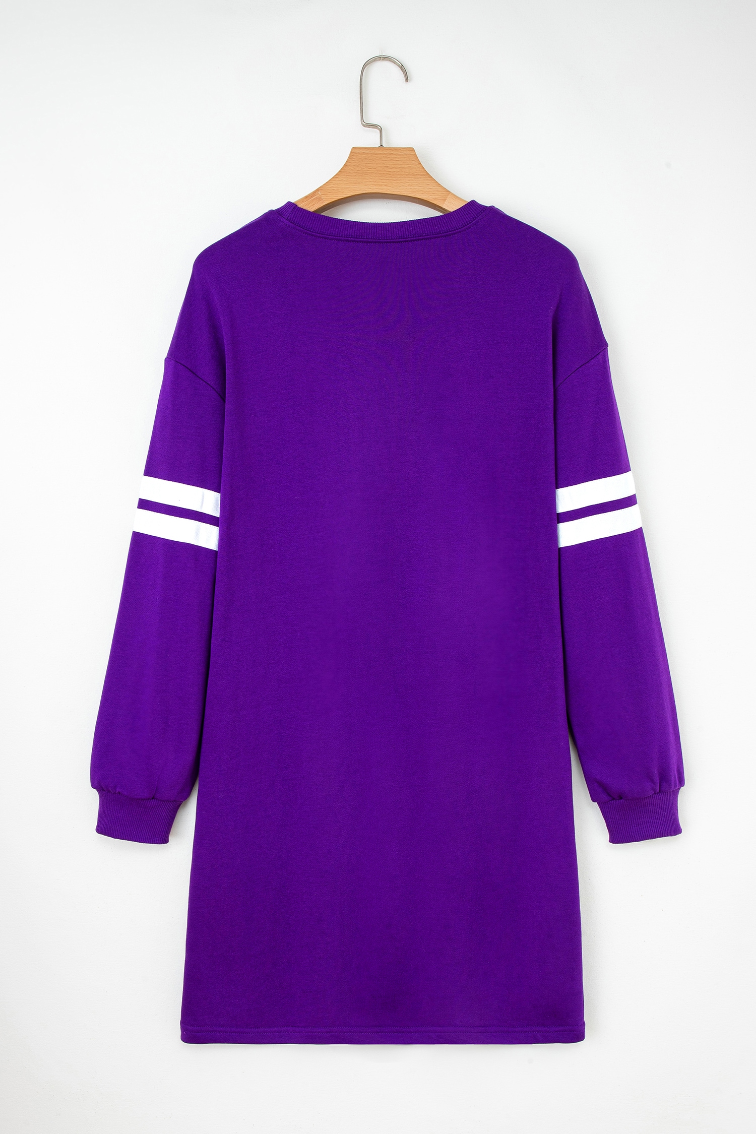 Tillandsia Purple Varsity Contrast Banded Sleeve Shift Sweatshirt Dress - Image 4
