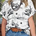 White Desert Sand Print Short Sleeve Knit Top