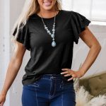 Black Layered Ruffle Short Sleeve Round Neck Top