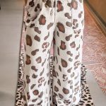 Beige Drawstring Leopard Print Patch Pocket Loose Pants