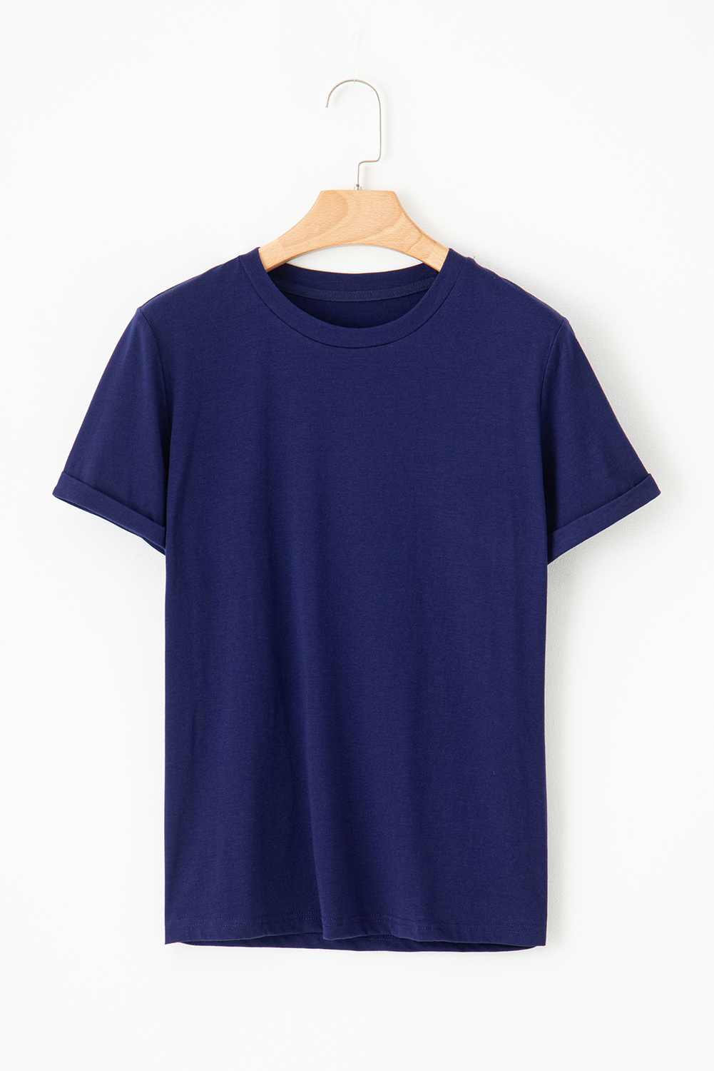 Blue Casual Plain Crew Neck Tee - Image 7