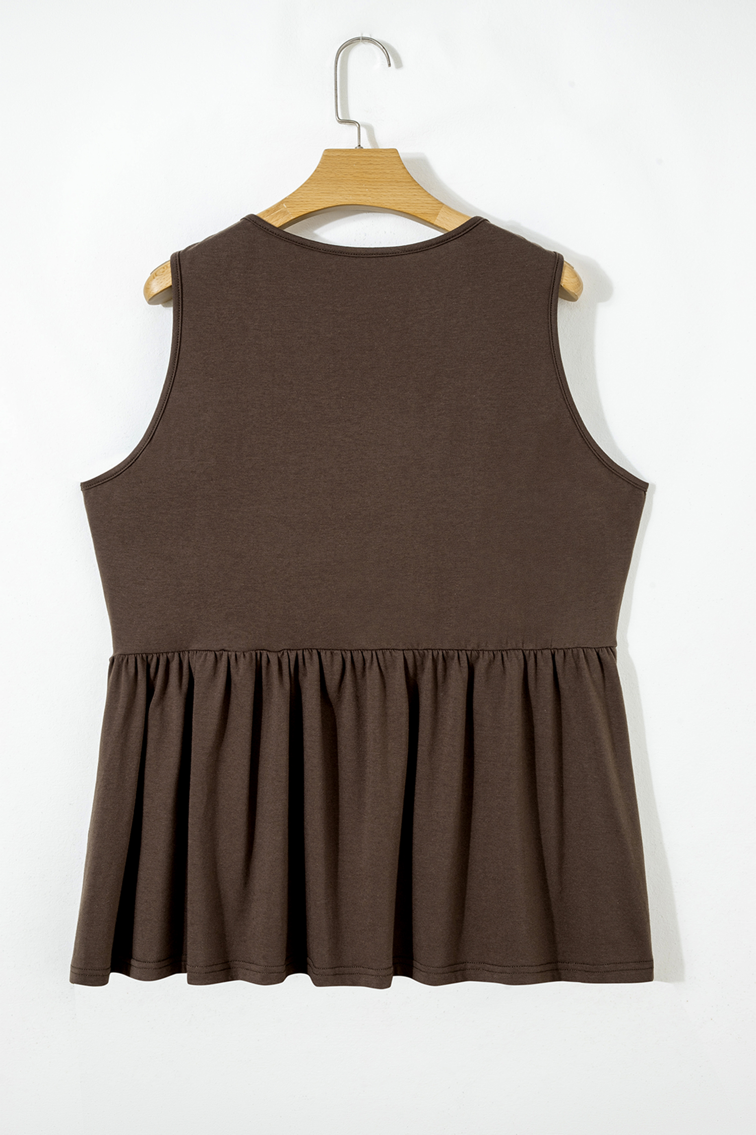 Coffee Plus Size Solid Color Bow Tie Peplum Tank Top - Image 4