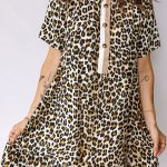Multicolour Half Buttons Short Sleeve Loose Leopard Mini Dress with Pockets