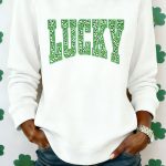 White Leopard Cover LUCKY Embroidered Patch Graphic Sweatshirt